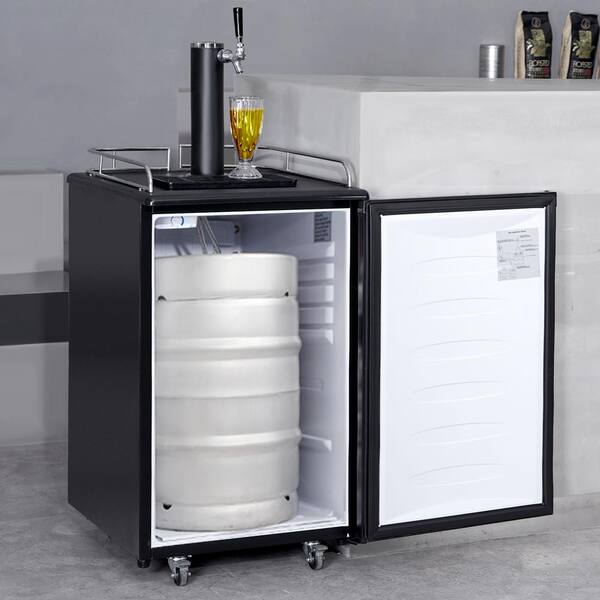 Beer Kegerator, Single Tap Draft Beer Dispenser, Full Size Stainless Steel Keg Refrigerator With Drip Tray, CO2 Cylinder, 32°F- 50°F Temperature Control