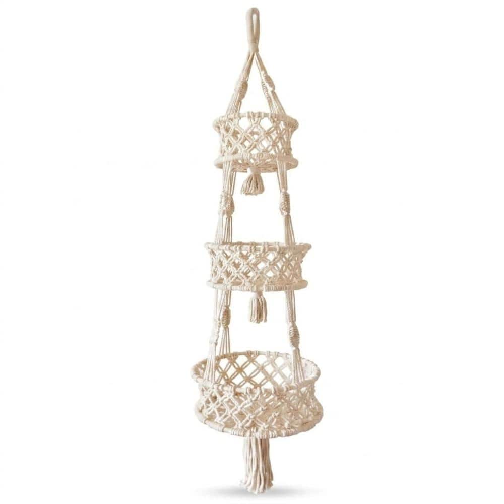 3-Tier Macrame Hanging Basket 42 Inch Beige Boho Home Kitchen Storage & Decor price history on PriceWatchPro