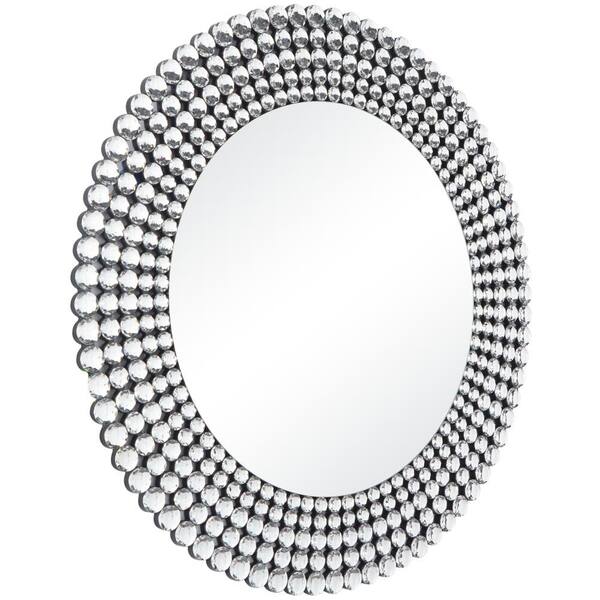 Litton Lane 36 in. x 36 in. Round Framed Silver Starburst Wall Mirror with Crystal Embellishment