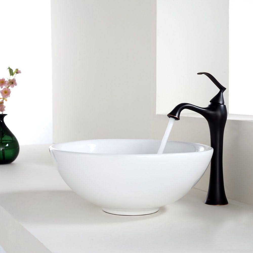 White Ceramic Round Above-Counter Vessel Sink
