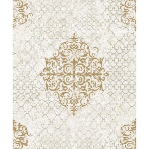 Luster Collection Bronze/Gray Embossed Damask Metallic Finish Paper on Non-woven Non-pasted Wallpaper Roll