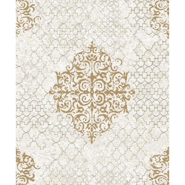 Unbranded Luster Collection Bronze/Gray Embossed Damask Metallic Finish Paper on Non-woven Non-pasted Wallpaper Roll
