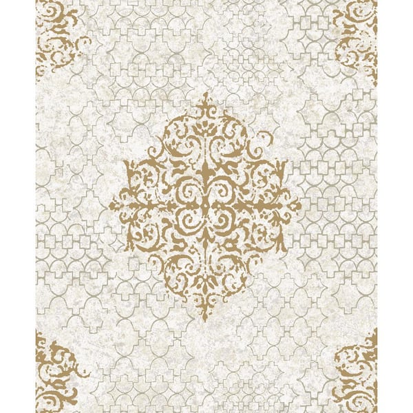 Unbranded Lustre Collection Bronze/Gray Embossed Damask Metallic Finish Paper on Non-Woven Non-Pasted Wallpaper Roll Sample