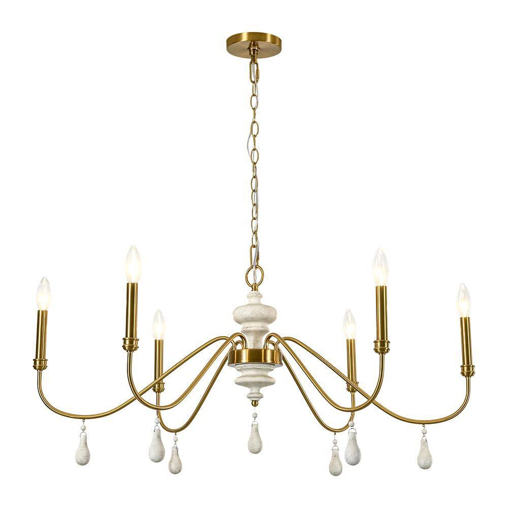 Lincan 6-Light 38 in. W Antique Gold French Country Wood and Metal Chandelier for Dining Room and Living Room price history on PriceWatchPro
