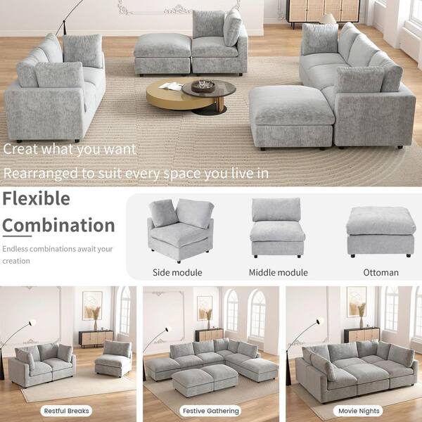 Magic Home Sofa Covers Washable, 134 in. Square Arm Chenille U