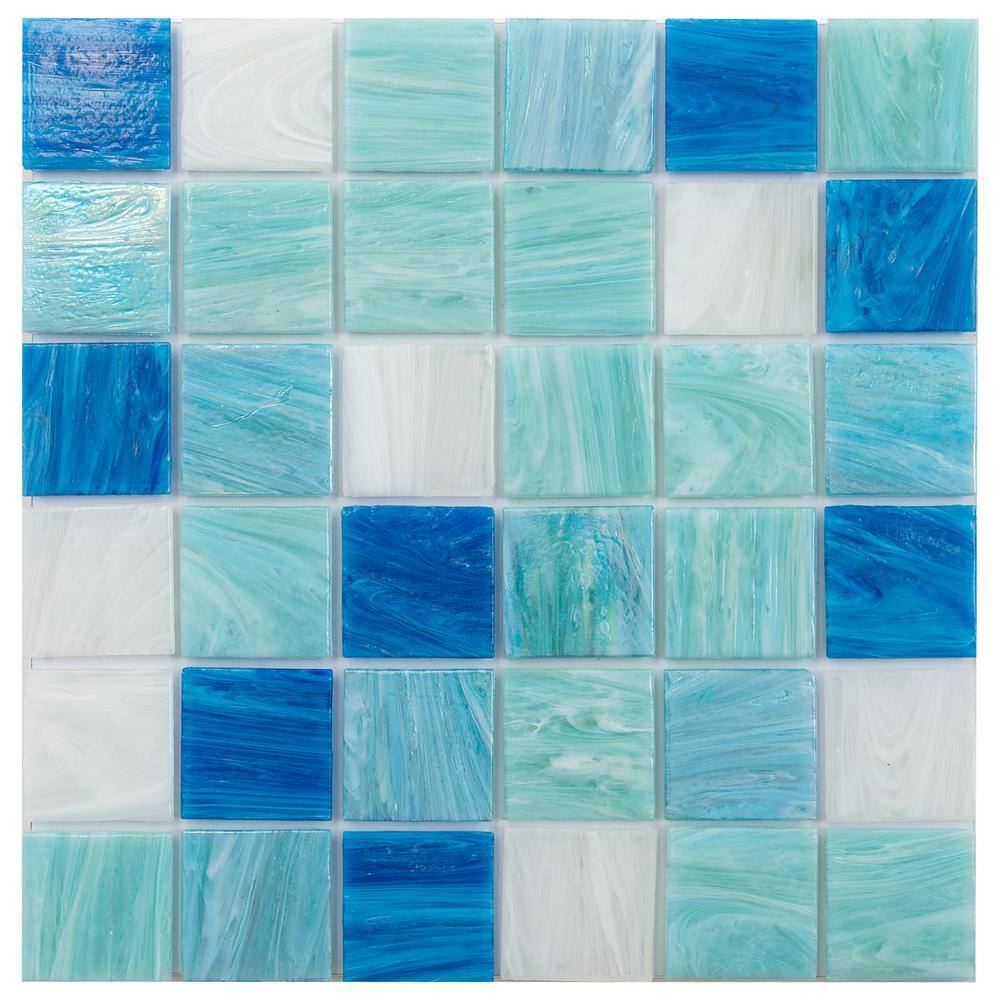 Mingles 12" x 12" Blue and White Glass Mosaic Tile
