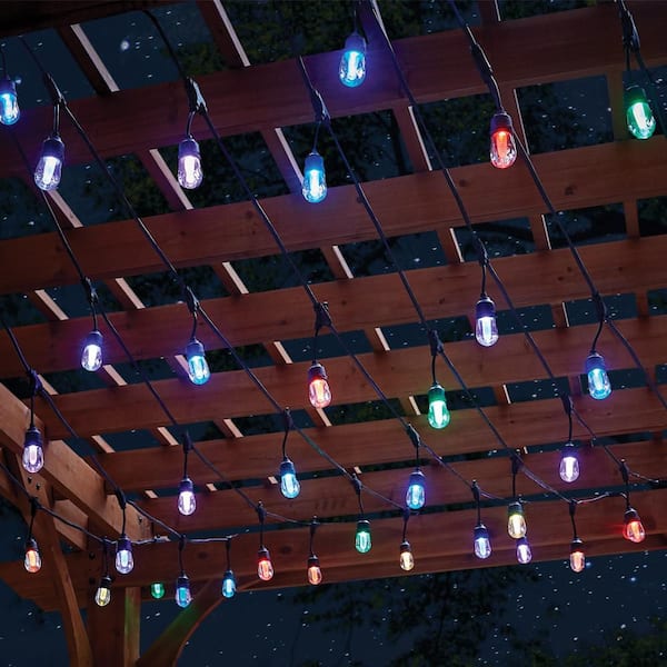 Smart Black 12-Light 24 ft. Indoor/Outdoor Plug-in Integrated LED RGBW String Light with Party Mode Powered by Hubspace