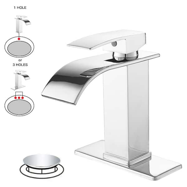 BWE Waterfall Single Handle Single Hole Low-Arc Bathroom Faucet Bathroom Drip-Free Vanity Sink Faucet in Polished Chrome