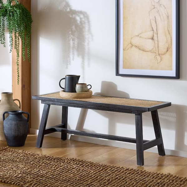 SAFAVIEH Henrik 47.24 in. Black/Natural Entryway Bench BCH4002A - The ...