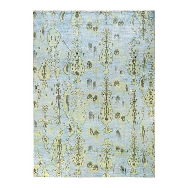 Solo Rugs Modern One-of-a-Kind Contemporary Light Blue 8 ft. 10 in. x 12 ft. 0 in. Ikat Area Rug