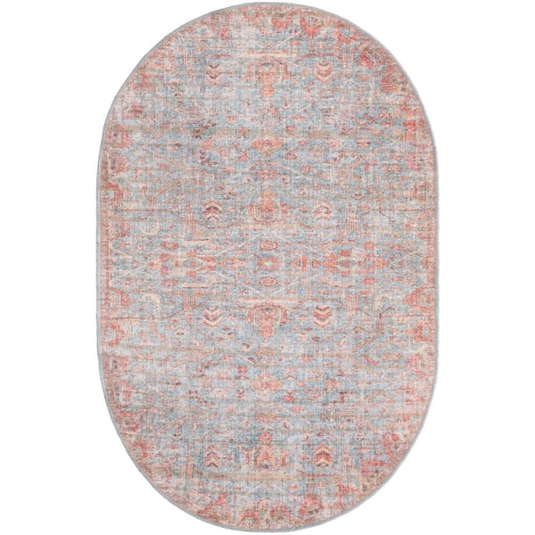 Unique Loom Nostalgia Olivia Antique Blue 4 ft. x 6 ft. Oval Machine Washable Area Rug