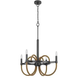Rowland 60-Watt 4-Light Charcoal Grey Finish Linear Chandelier for Kitchen Island with No Bulbs Included