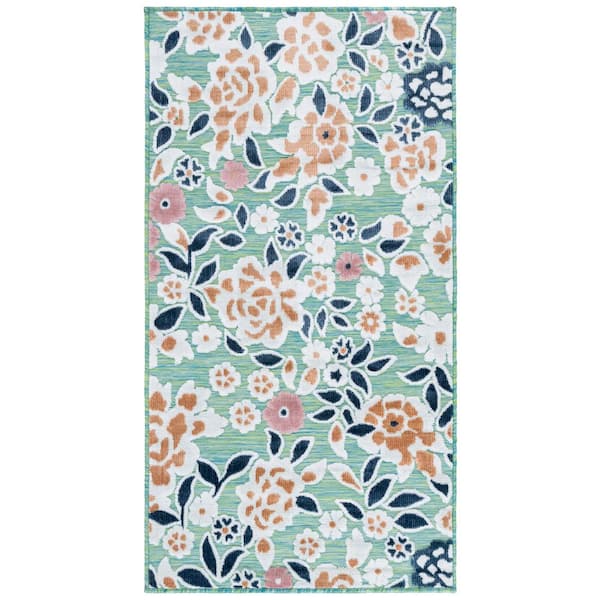 Cabana Green/Navy 4 ft. x 6 ft. High-Low Floral Indoor/Outdoor Area Rug
