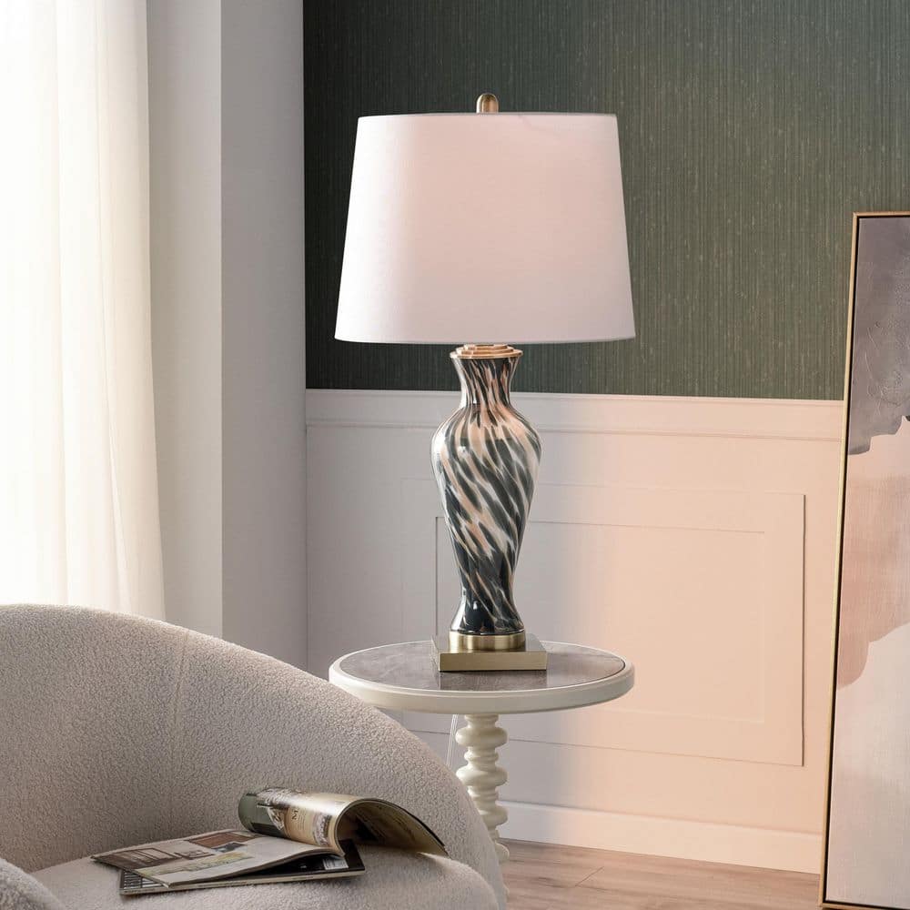 31.5 in. Gold Contemporary Bedside Table Lamp for Living Room with White Linen Shade price history on PriceWatchPro