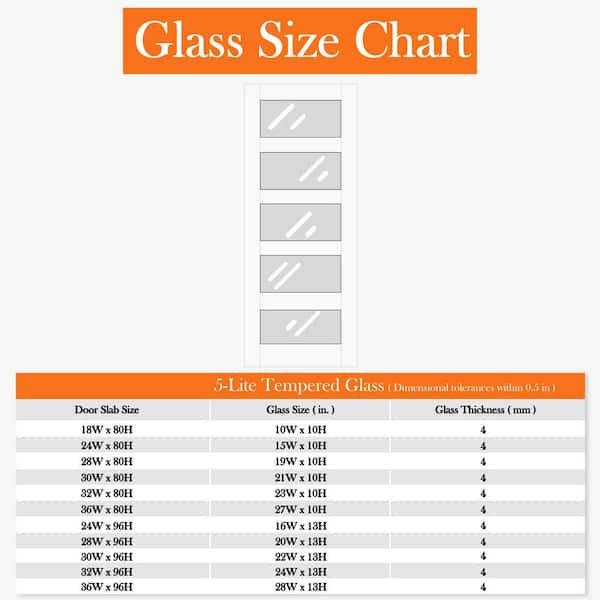 30 in. x 80 in. 5-Lite Tempered Frosted Glass White Solid Core Primed Wood Interior Door Slab