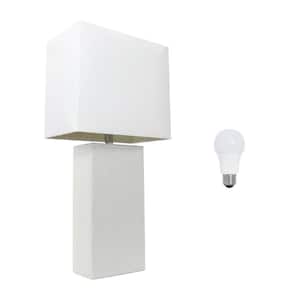 21 in. White Modern Leather Wrapped Table Lamp, with LED Bulb Included