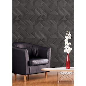 Cassian Black Wood Geo Wallpaper Sample