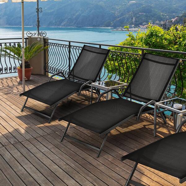 Costway Outdoor Patio Lounge Chair Chaise Fabric Adjustable Reclining  Armrest Pool Brown