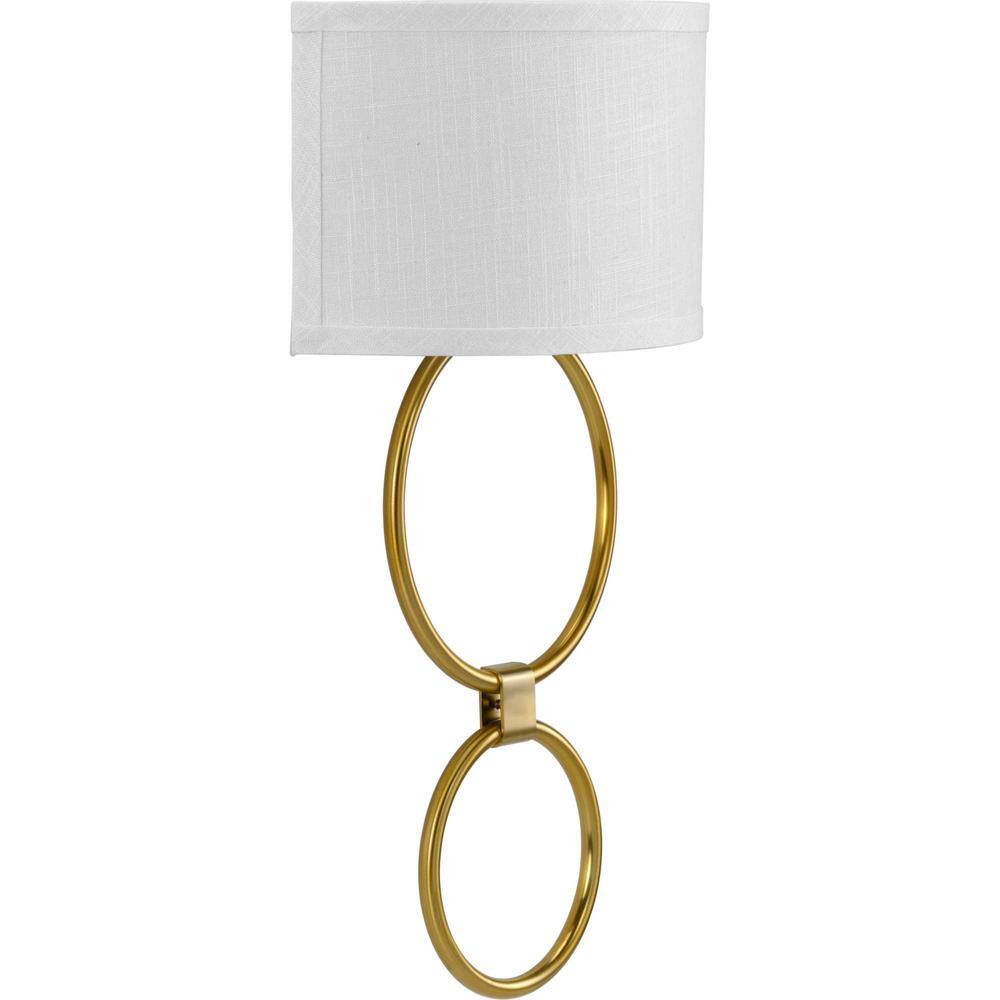 Brushed Bronze Circular Wall Sconce with Linen Shade