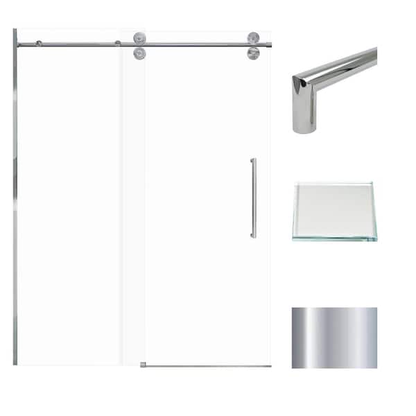 Transolid Teegan 59 in. W x 80 in. H Sliding Semi Frameless Shower Door with Fixed Panel in Polished Chrome with Clear Glass