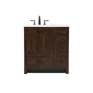 Timeless Home 32 in. W x 19 in. D x 34 in. H Bath Vanity in Expresso with Ivory White Engineered Stone Top