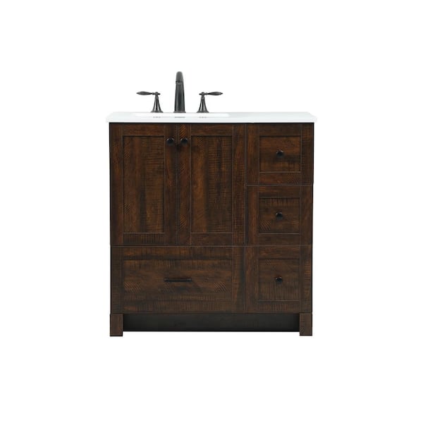 Unbranded Timeless Home 32 in. W x 19 in. D x 34 in. H Bath Vanity in Expresso with Ivory White Engineered Stone Top