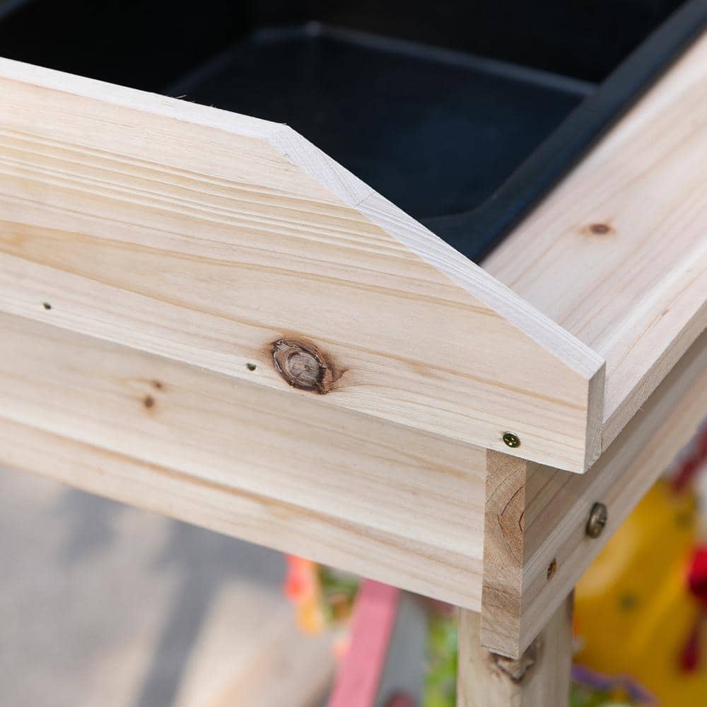 Natural Wood Potting Bench with Sink, Drawer, and Wheels