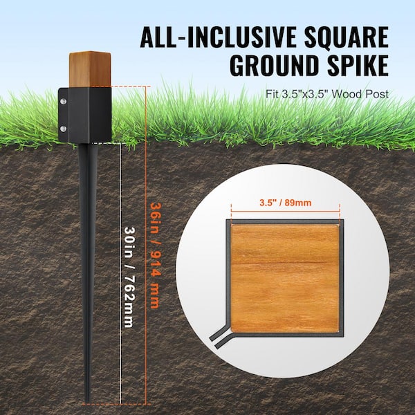 VEVOR Fence Post Anchor Ground, 4-Pack 36 in. L x 4 in. W x 4 in. H Outer Diameter, Metal Powder Coated Post Stake Ground