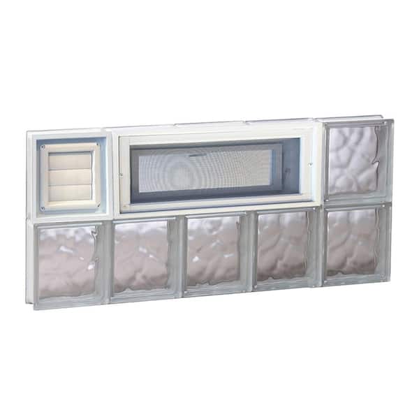 Clearly Secure 34.75 in. x 15.5 in. x 3.125 in. Vented Wave Pattern Frameless Glass Block Window with Dryer Vent