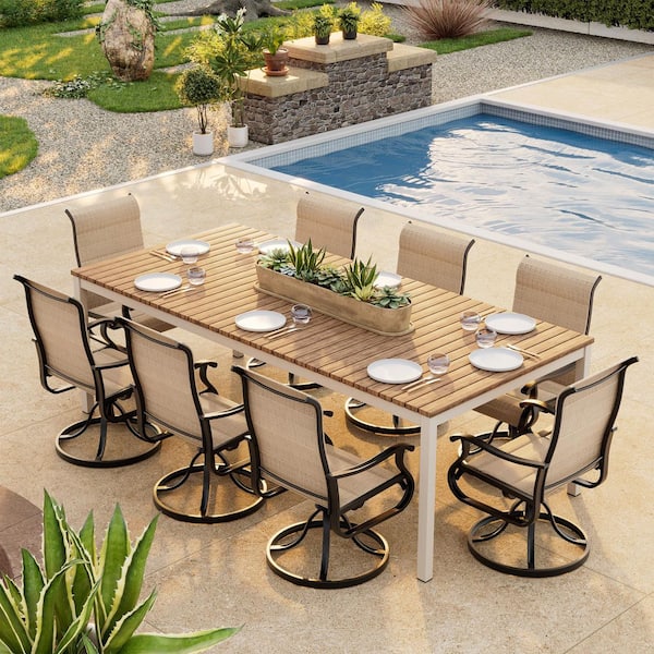 Outdoor Metal Dining Armchairs (Set of 8) in Brown-Gentle Rocking Motion and 360° Swivel Bliss
