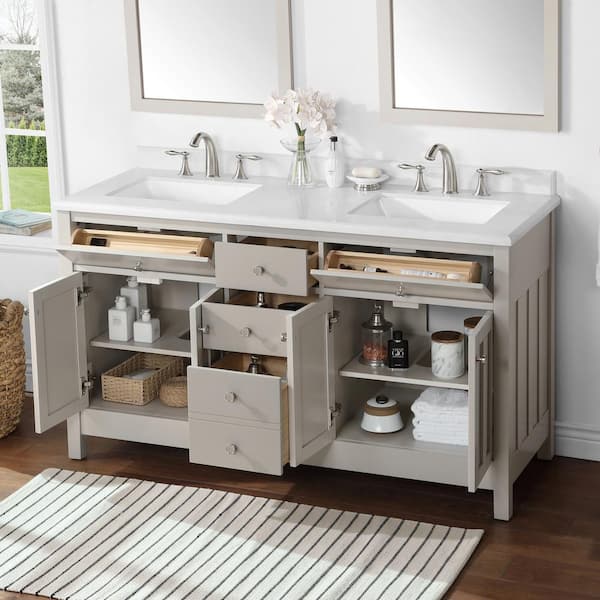 Martha Stewart Living Hillside 60 In Bath Vanity In Sharky Gray With Cultured Marble Vanity Top In White With White Basins 15vva Hill60 07 The Home Depot