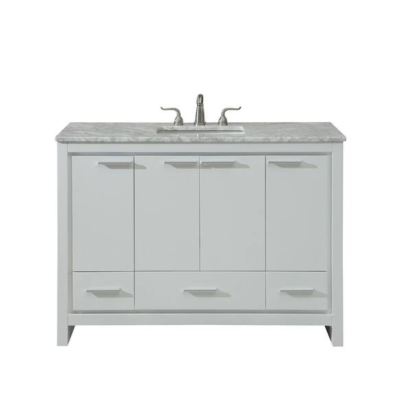 Unbranded Simply Living 48 in. W x 21 in. D x 35 in. H Bath Vanity in White with Carrara White Marble Top