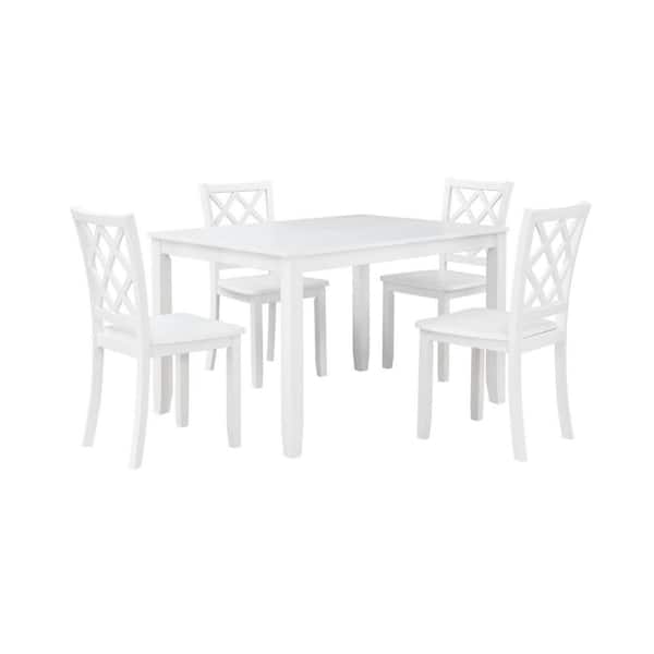 Benjara 5-Piece Rectangle White Wood Top Dining Table and Chair Set (Seats 4)