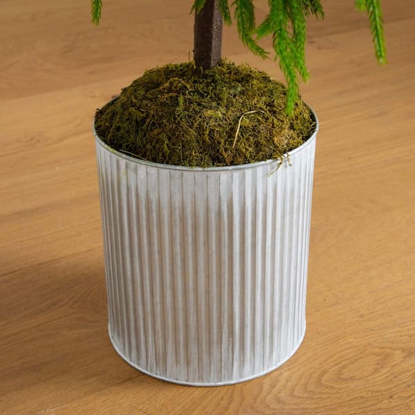 Nearly Natural 5 ft. Artificial Real Touch Norfolk Island Pine in Metal Tin Planter with Natural Look