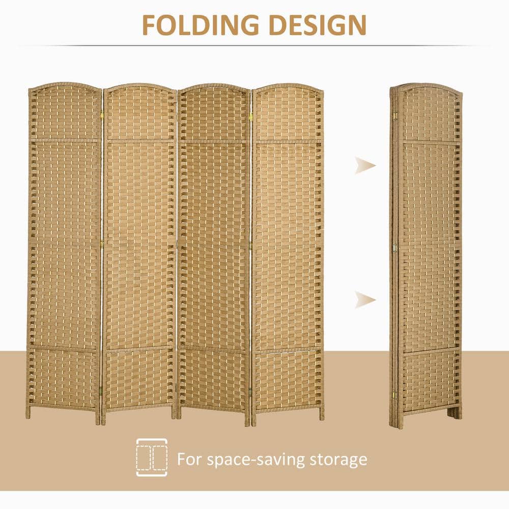 Nature Wood 4-Panel Folding Privacy Screen with Polypropylene Weave
