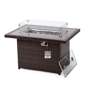 Mace 44 in. Dark Brown Modern Wicker 55,000 BTU Propane Patio Fire Pit Table with Lid and Fire Glass