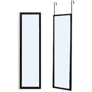 13 in. W x 47 in. H Modern Rectangle Wood Full Length Over the Door Mirror Hanging Hooks Wall Mount Dressing Black