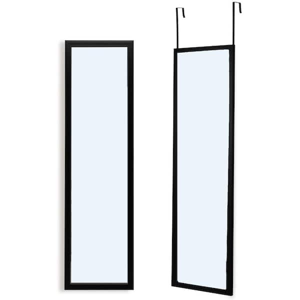 Gymax 13 in. W x 47 in. H Modern Rectangle Wood Full Length Over the Door Mirror Hanging Hooks Wall Mount Dressing Black