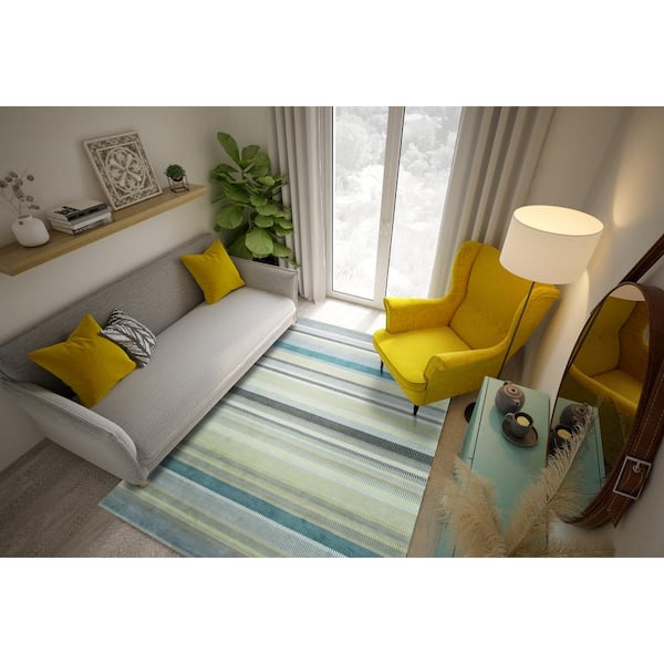 EORC 10 ft x 14 ft. Beige Elegant and Durable Hand Knotted Luxurious Contemporary Flat Weave Striped Rectangle Wool Area Rugs
