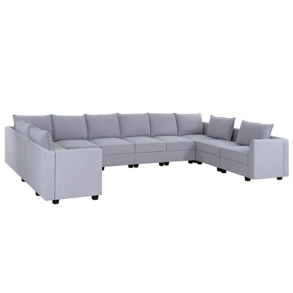 164.38 in. 10-piece Linen U-Shaped Sectional Sofa in. Gray with Contemporary Design price history on PriceWatchPro