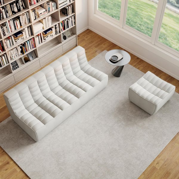 Set of 2 82 in. Gray Modular Fireside Lazy Floor Sofa Couch Linen 3-Seater Loveseat Sectional Sofa with Ottoman