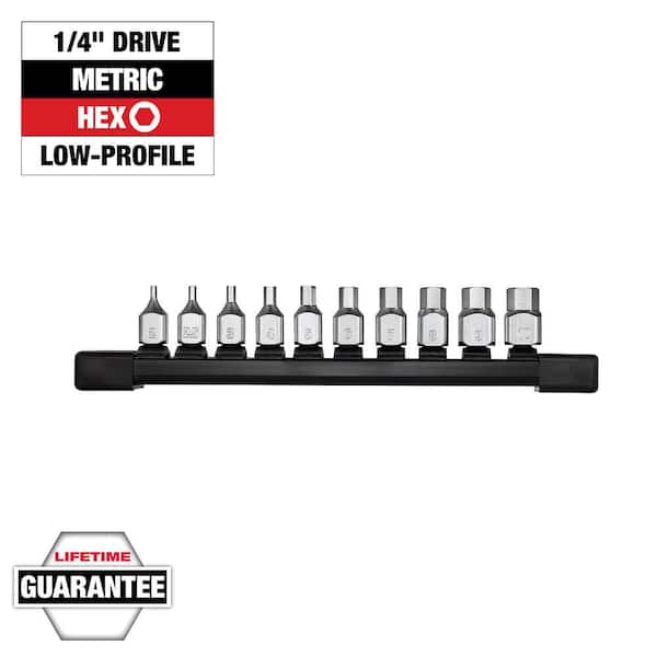 ¼ in. Metric Drive Low-Profile Hex Bit Socket Set (10-Piece)