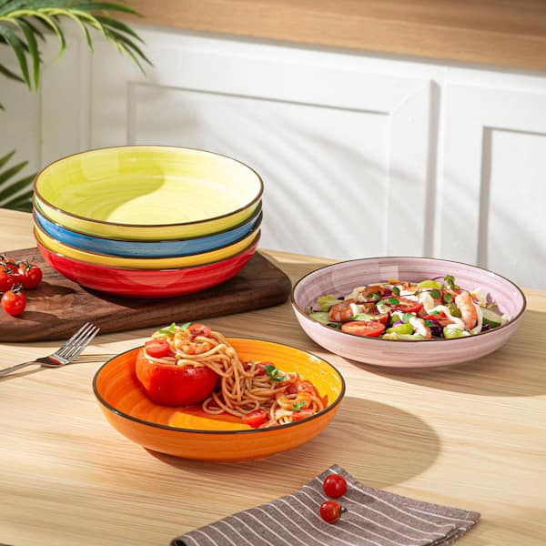 Wudkey 6-Pack 30 fl. oz. Multi-Colored Porcelain Salad Bowls