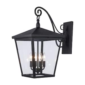 4-Light Black Extra Large Outdoor Wall Light Fixture with Clear Glass