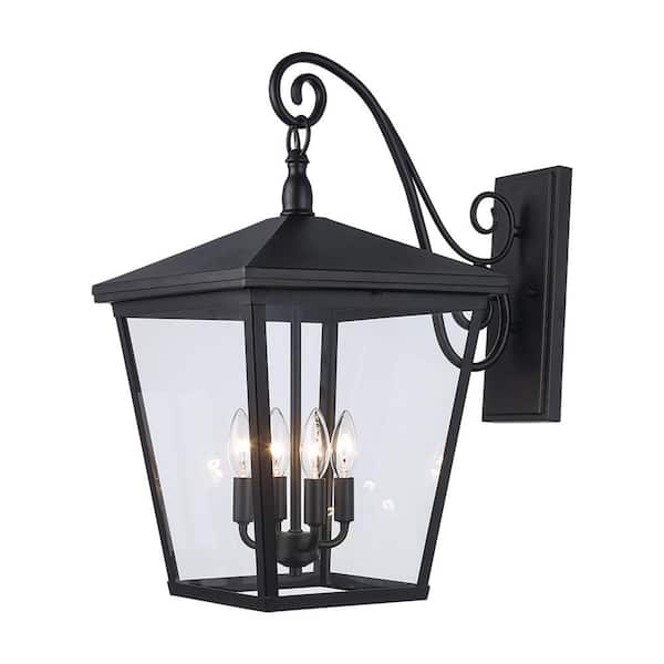 Monteaux Lighting 4-Light Black Extra Large Outdoor Wall Light Fixture with Clear Glass