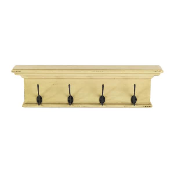 HomeRoots Charlie 27.56 in. Antiqued Yellow Wall-Mounted with Shelf