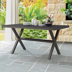 Sturdy X Base Rectangular Aluminum Plastic Wood Outdoor Patio Dining Table for Patio Balcony Porch Poolside in Black