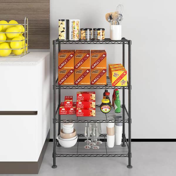 Black/Chrome Storage Rack 4-Tier Organizer Kitchen Shelving Steel