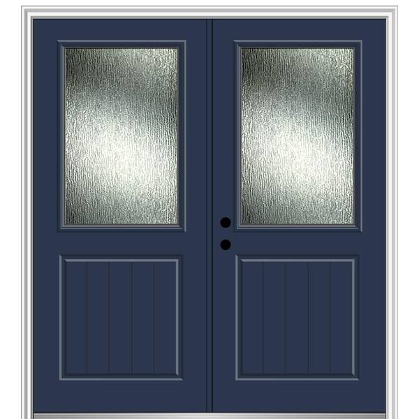 MMI Door 72 in. x 80 in. Right-Hand/Inswing Rain Glass Naval Fiberglass Prehung Front Door on 4-9/16 in. Frame