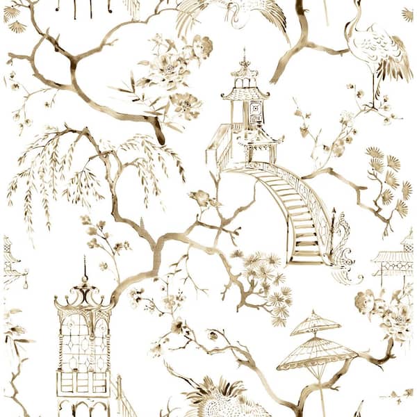 A-Street Prints Serena Brown Coffee Chinoiserie Matte Non Woven Wallpaper Sample